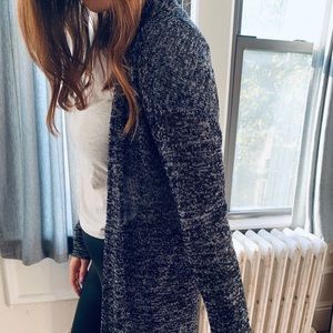 Black and White Knit Long Cardigan